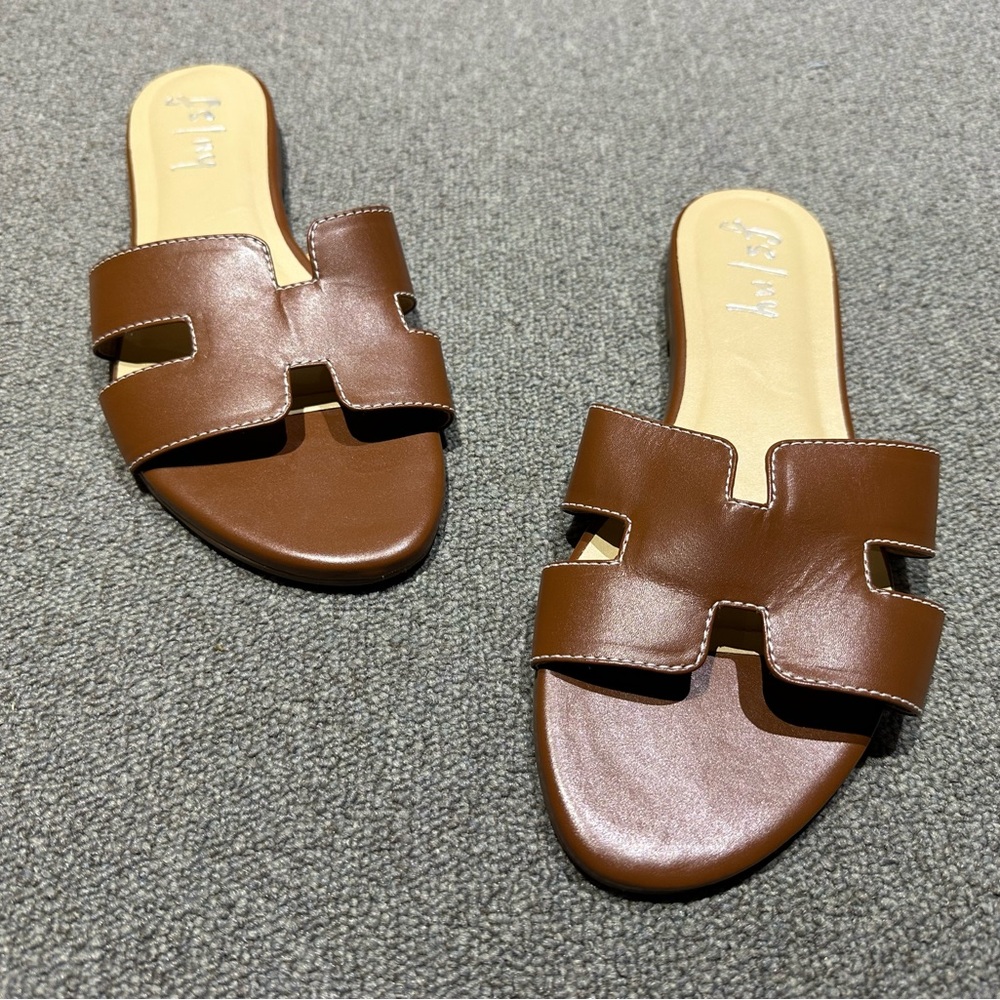 FRENCH SOLE Cognac with White Stitching Leather Alibi Sandals Size 10.5